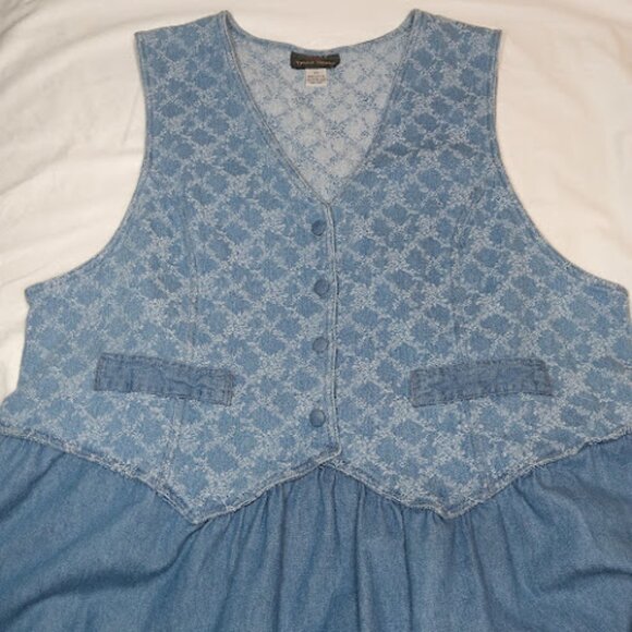 YOURS TRULY Vintage Floral Denim Jacquard Adjustable Cottagecore Western Midi 2X - Picture 3 of 12